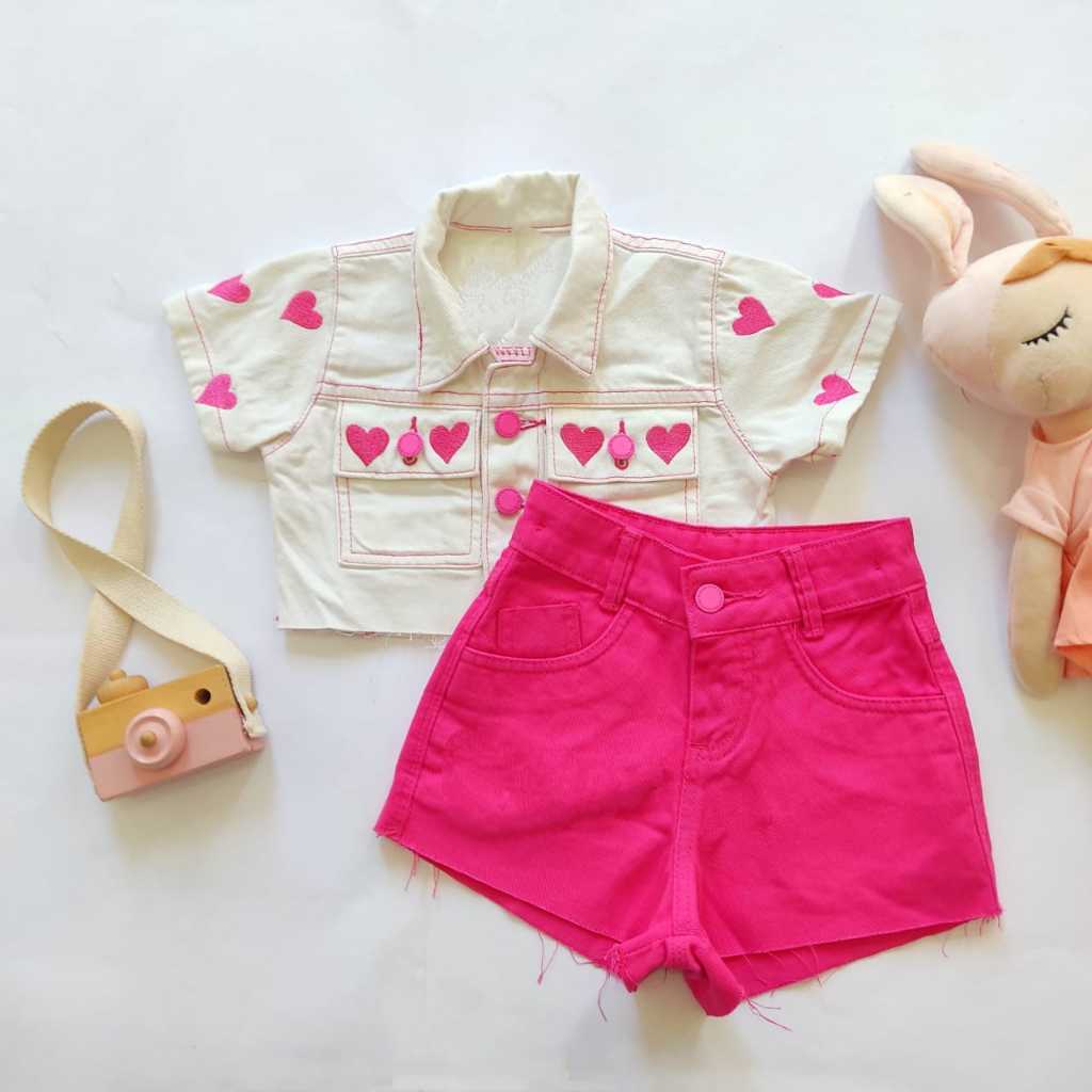 Conjunto Infantil Menina Blusa Short Jeans Blogueirinha Roupa Mini Diva Presente Modinha Verão 2915