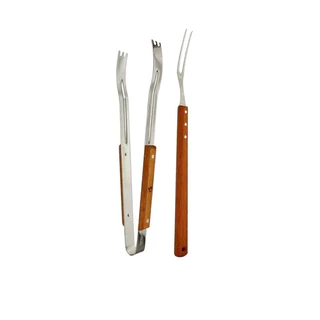 Conjunto Para Churrasco De Aço Inox Contendo Um Garfo 35,3X2,3CM E Um Pegador 34X6,5CM Linha Cheff Clink Prático E Fácil