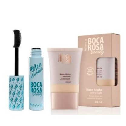 Kit Boca Rosa Beuty Base + Boca Rosa Máscara para Cílios Rímel Meu Volumão