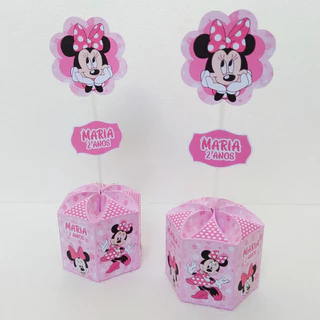Centro de mesa sextavado Minnie Rosa, cachepô, arranjo de mesa personalizado 10/15 unidades