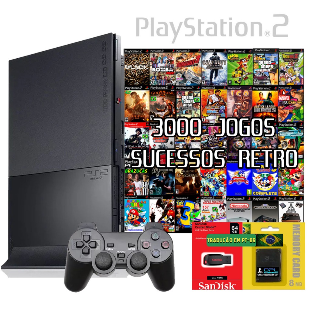 PS2 PLAYSTATION 2 COMPLETO C/0.P.L 2000 JOGOS