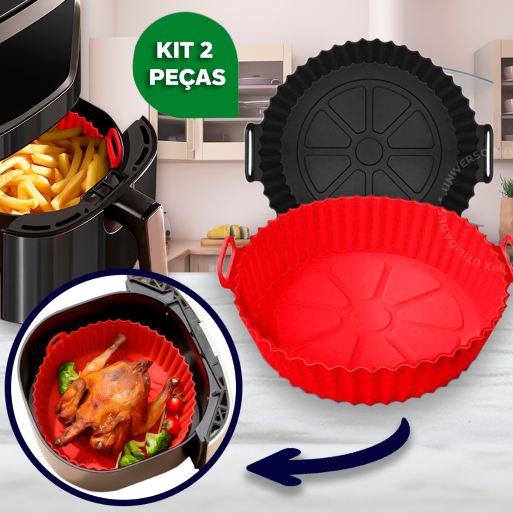 Kit 2 Forma Assadeira Para Fritadeira Air Fryer Em Silicone Flexível Lavável