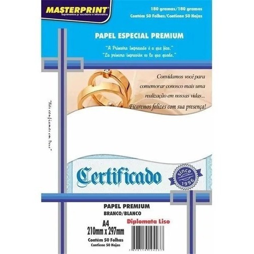 Papel Vergê 180g Texturizado A4 100 Folhas Branco Premium Masterprint