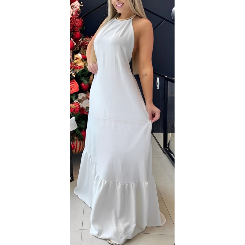 Vestido Longo Branco Costas Nuas Com Faixa 3 Marias Ano Novo | Shopee ...