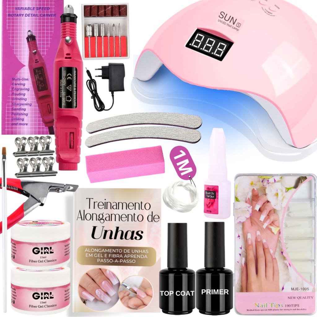 Kit Acrigel Unha Fibra Completo Profissional Kit Unhas gel Cabine Lixa ...