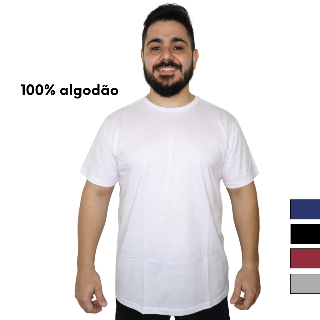 Camiseta Masculina Branca Lisa Básica 100% Algodão