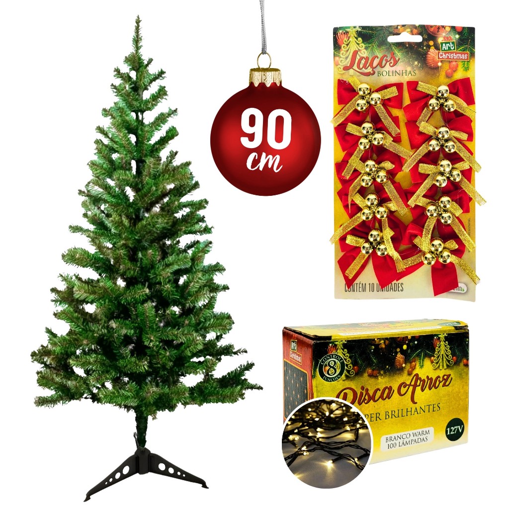 Arvore Decorada De Natal Com Pisca Pisca E Enfeites Completa 90cm Shopee Brasil 