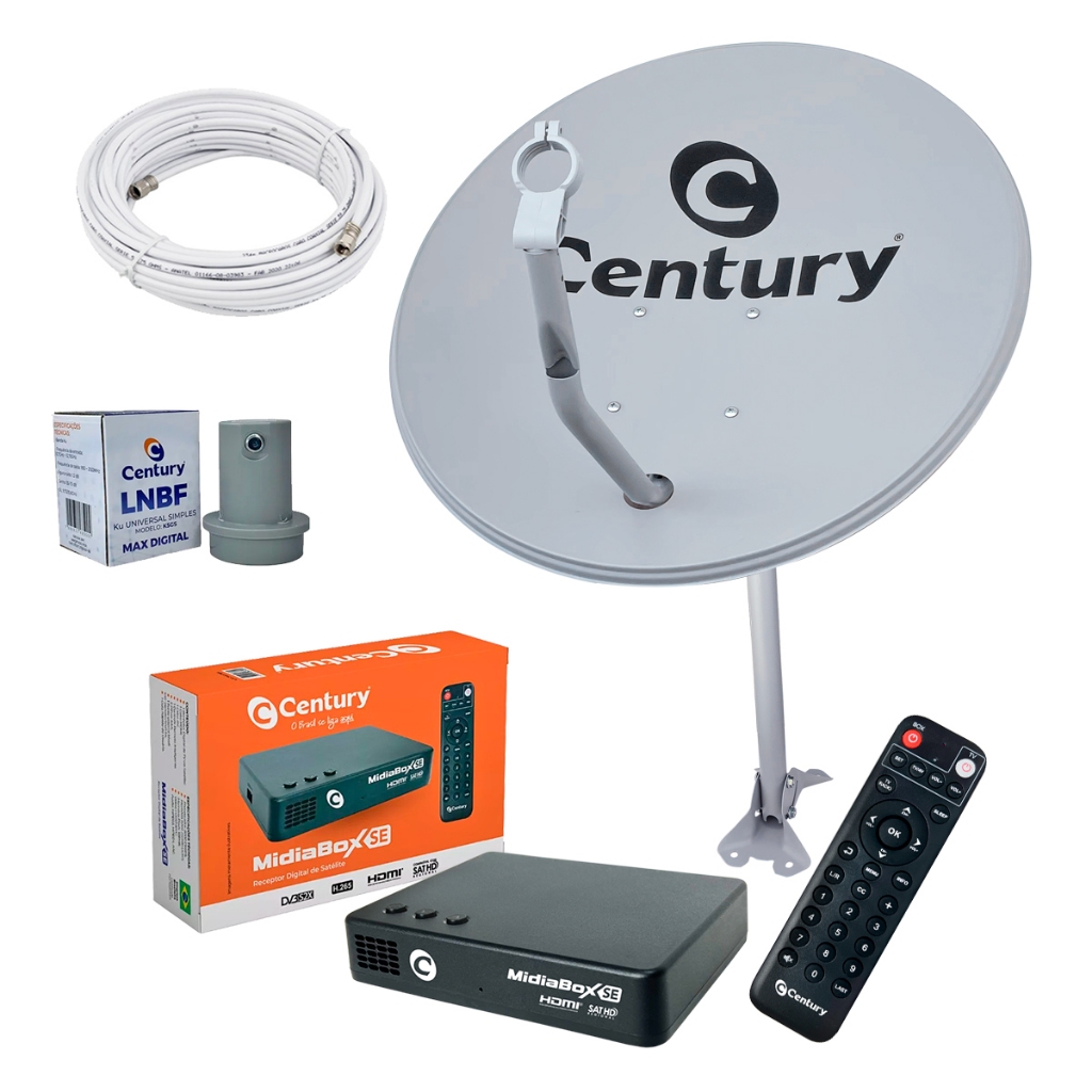 Kit Century Antena Parabólica Ku Midia 60cm Box Midiabox Se