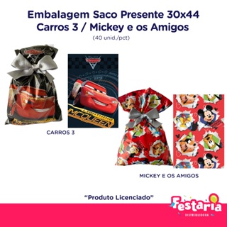 Embalagem Saco Metalizado 30x44 Mickey e Carros 3 Infantil - 40 Unidades - Cromus