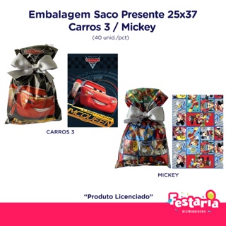 Embalagem Saco Metalizado 25x37 Mickey e Carros Infantil - 40 Unidades - Cromus