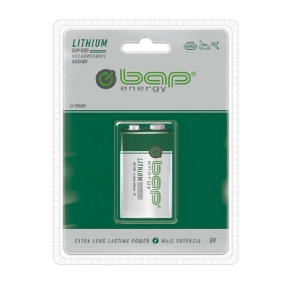 Bateria Recarregável Bap 9v 450mAh Alta Duração em Microfone Violão Original Rtu BAP-690