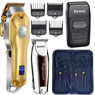 Kit 3 Tesouras Profissional Barbeiro Cabelo + Máquinas Corte Acabamento e Shaver