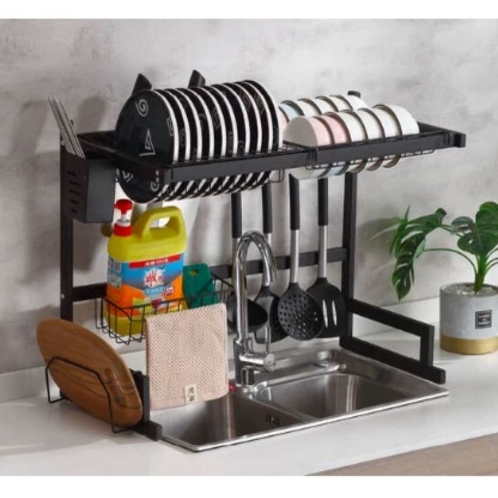 Escorredor Kitchen Rack Aço Inoxidável 85cm Ajustável Organizador Louça Preto Suspenso Modular Autossustentável Cozinha