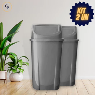 Kit 2 Lixeiras 60Lts Basculante Vai e Vem Reciclável Reforçada Seletiva Multiuso Cozinha Banheiro
