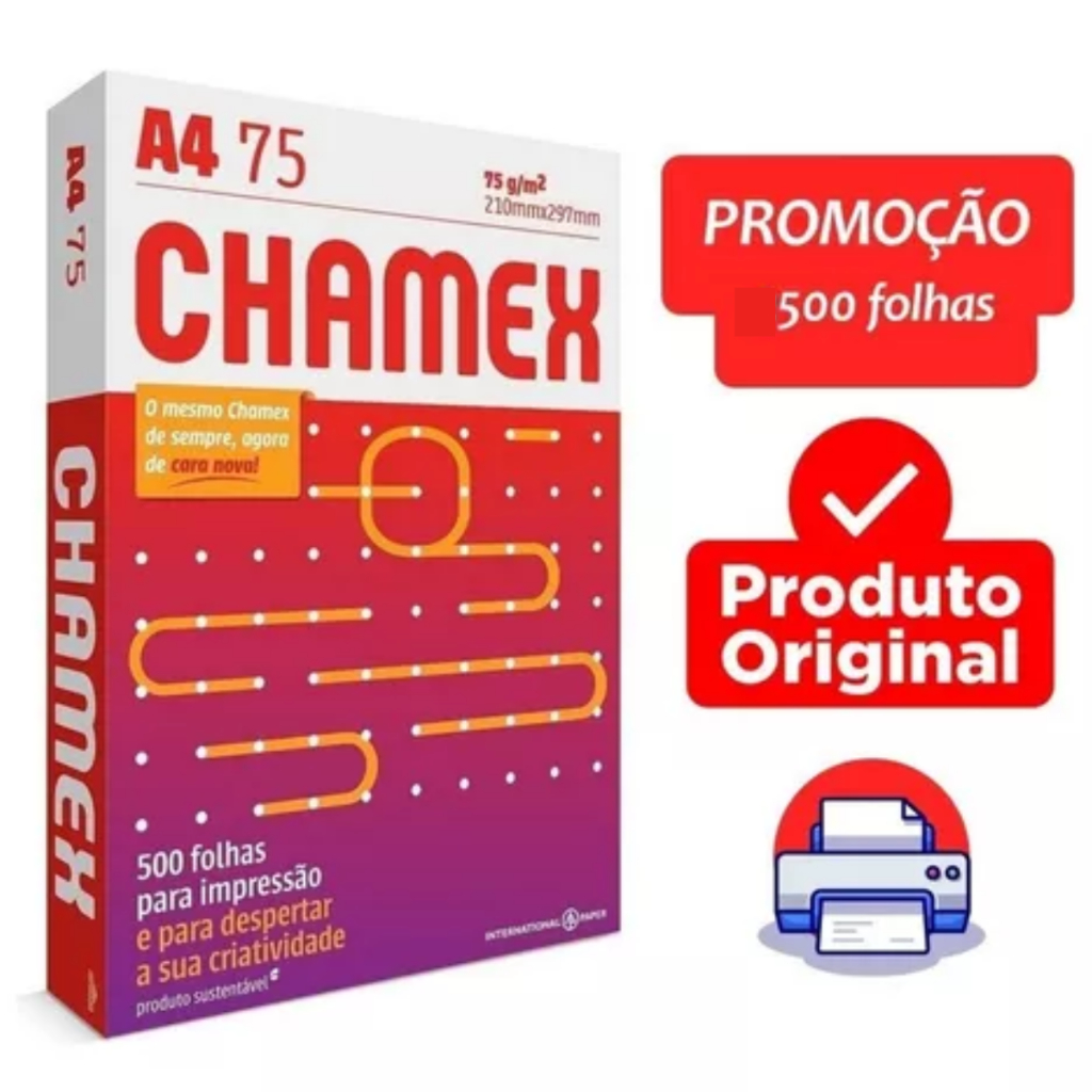Papel Sulfite A4 Chamex Resma 500 Folhas 75g 210mmx297mm Branco Shopee Brasil 7791