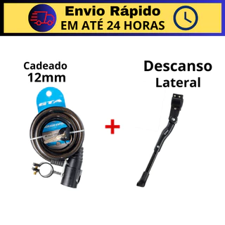 Kit Peças Acessórios Bike Cadeado Tranca + Descanso Lateral Bicicleta Pézinho