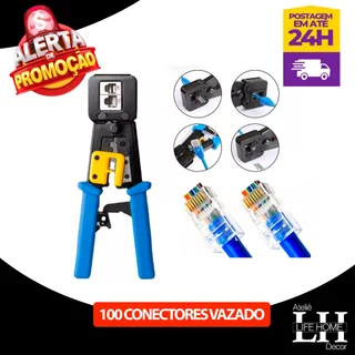100pecas Conector Vazado Rj45 Ez Crimp + Alicate De Crimpar