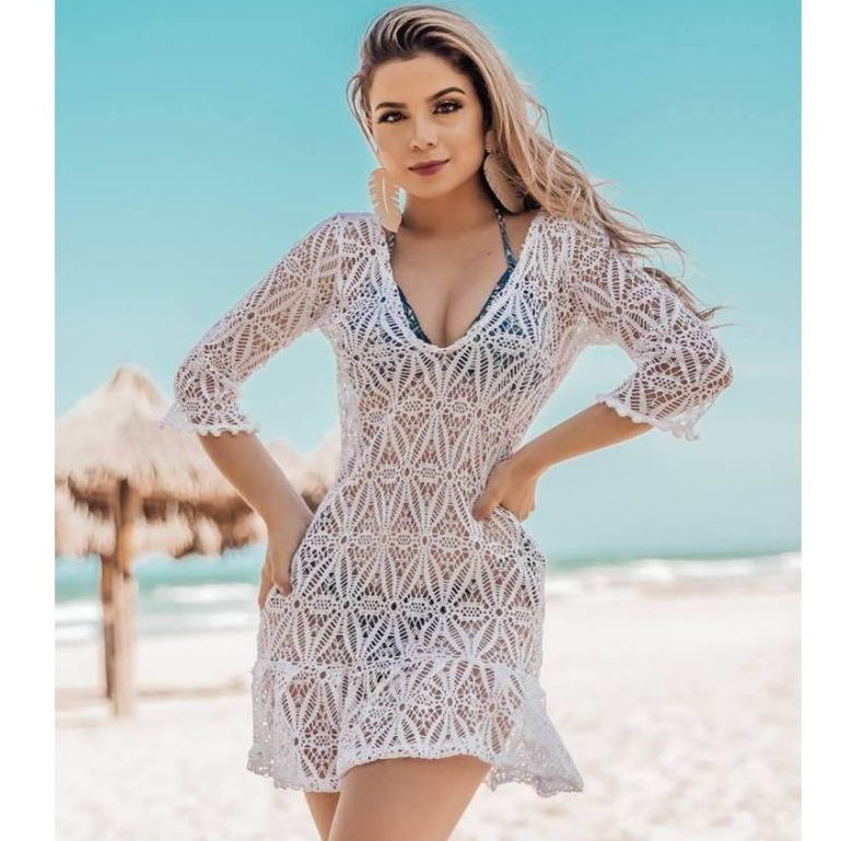 Vestido branco de store renda para praia