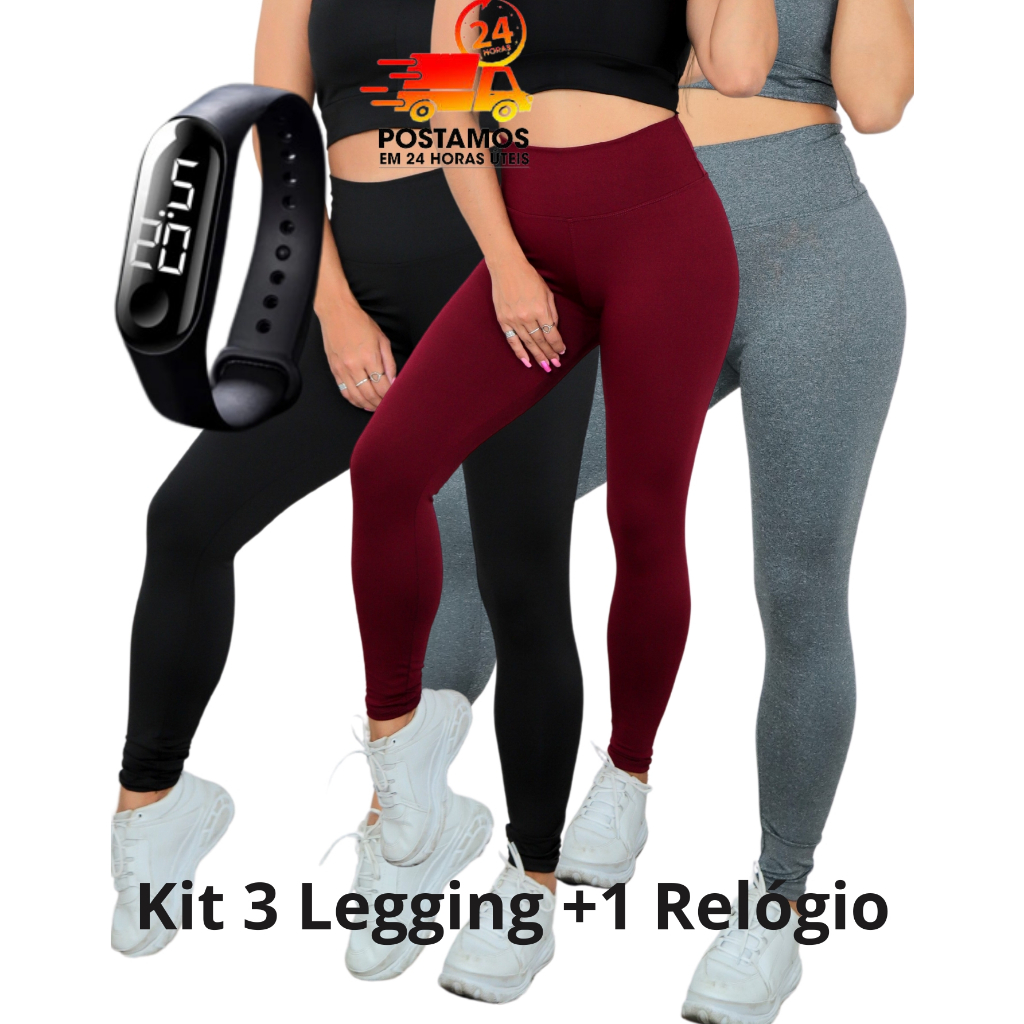Kit 3 Leggings Fitness Feminina Cintura Alta Academia Caminhada Tecido  Grosso