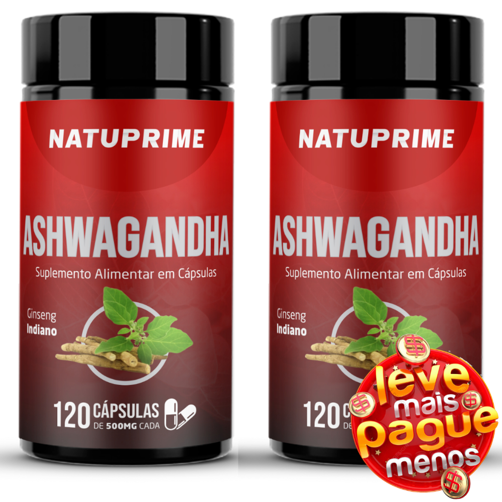 2 Potes Ashwagandha Ginseng Indiano 240 Cápsulas 500mg