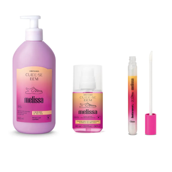 Kit Melissa Hidratante 400ml, Splash 60ml e GlossPLASTIC LIPS | Shopee ...