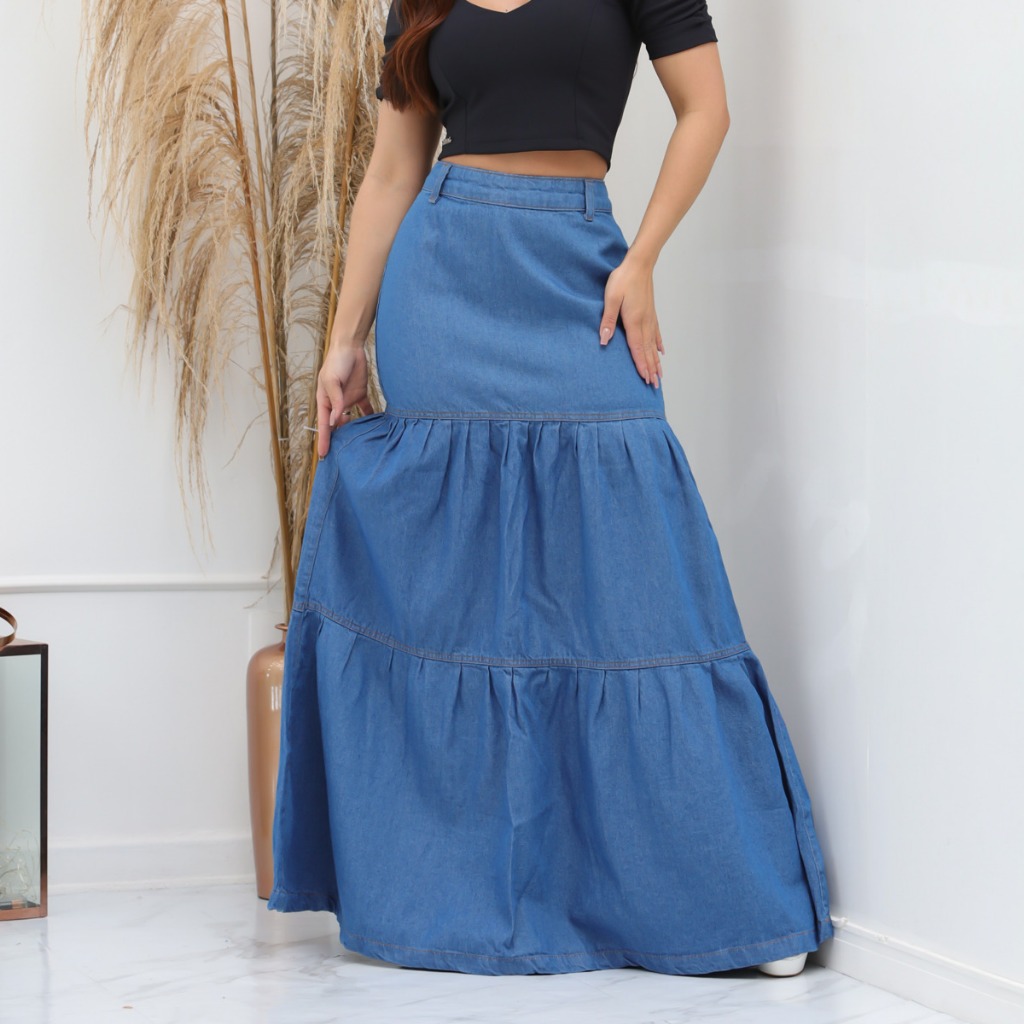 Saia Midi Saia Longa Pano Mole Sale Saia Longa Tecido Leve Sale