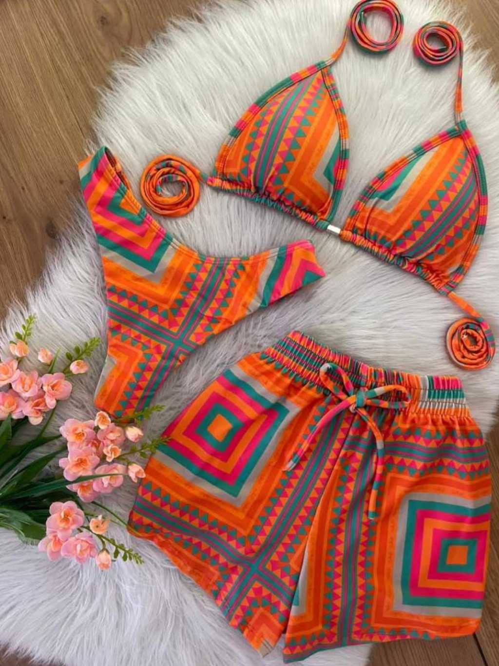 Biquíni kit com 3 peças - biquini e shorts TRIQUINI MODA PRAIA | Shopee ...