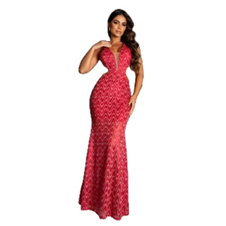 Vestido Sereia Longo Decote V Com Bojo