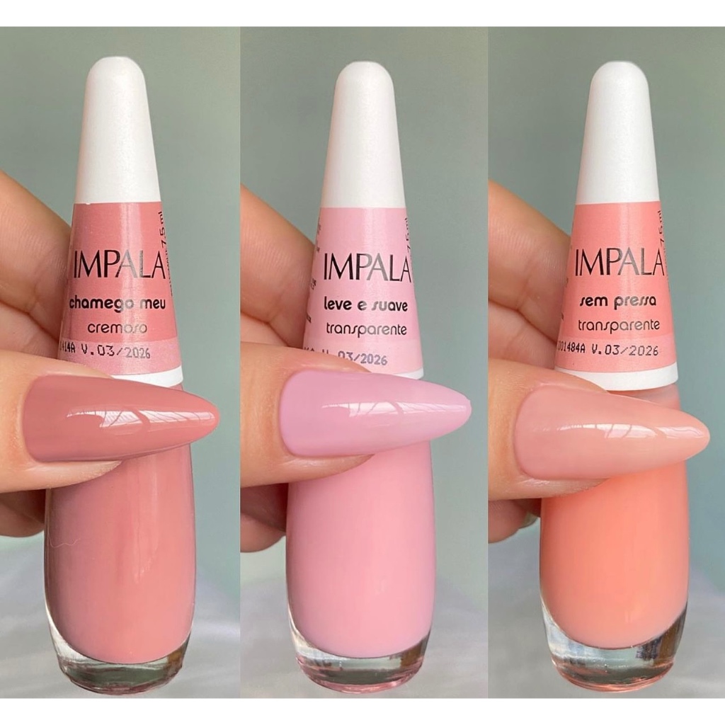 Kit Esmalte Impala Tons De Nude E Transparente Sem Presa Leve E