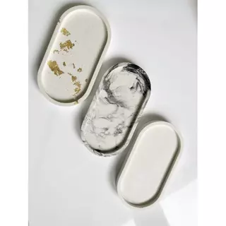 Bandeja Oval Gesso Decoração Bandeja Decorativa 17cm Gesso Bandeja com Folhas de Ouro Dourada