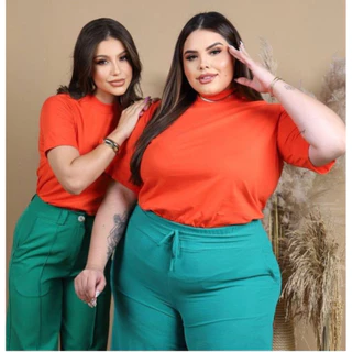 T-shirt Gola Alta Feminina Plus Size 100% Algodão Varias Cores do 44 ao 48 Blusa Plus Size Basic Lisa Tshirt