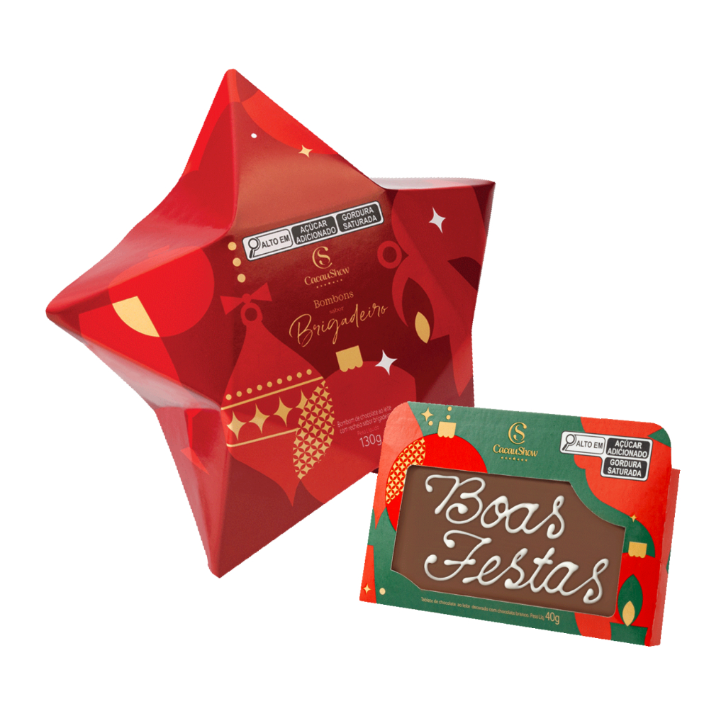 Presente De Natal Cacau Show Estrela Com Bombons E Placa Boas Festas