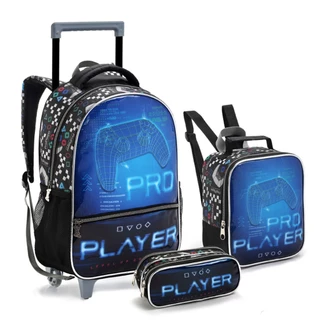 Kit Mochila Rodinhas Infantil Menino Game Pro Player Lançamento