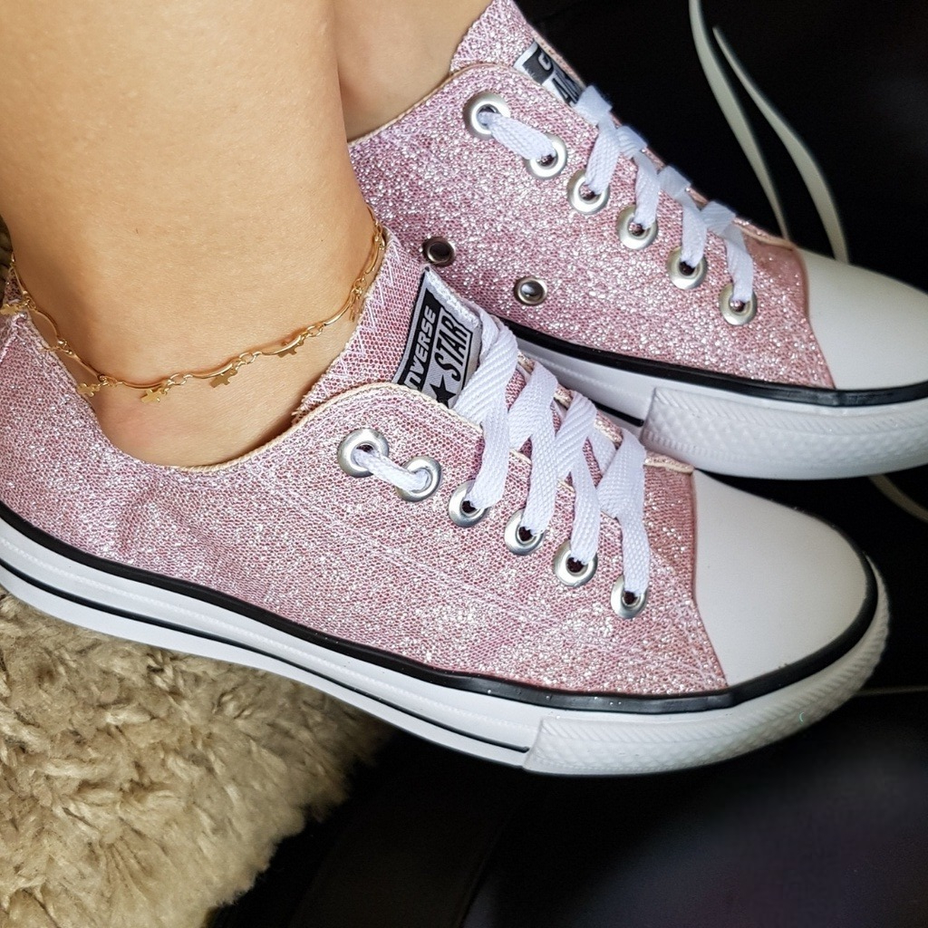 all star Feminino Rosa glitter Adulto Cano baixo Promocao do 18 ao 39 Faz a Boa