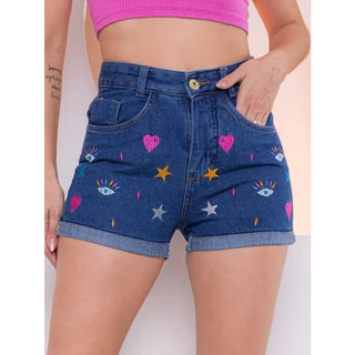 Short jeans olho grego estampado