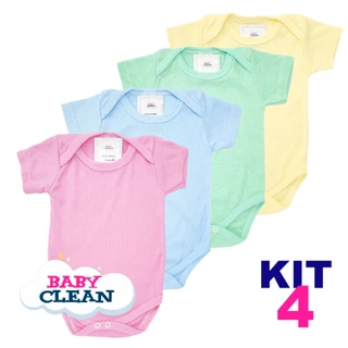 Kit Bebê 4 Body Manga Curta Canelado Menino Menina Roupas de Bebê