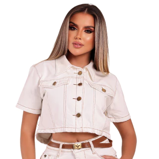 Jaqueta Jeans Feminina OffWhite Chique e Elegante