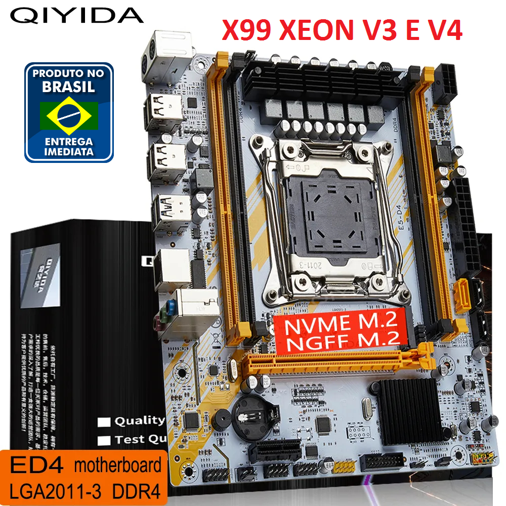 Placa Qiyida-X99 ED4 , LGA2011-3, NVME, M.2 SSD, USB 3.0, DDR4, Intel Xeon E5, V3 e V4 , Pronta Entrega no Brasil