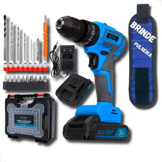 Furadeira Parafusadeira 36V Sem Fio 2 Baterias 10000mAh Profissional 3 Funções Recarregável Exbom