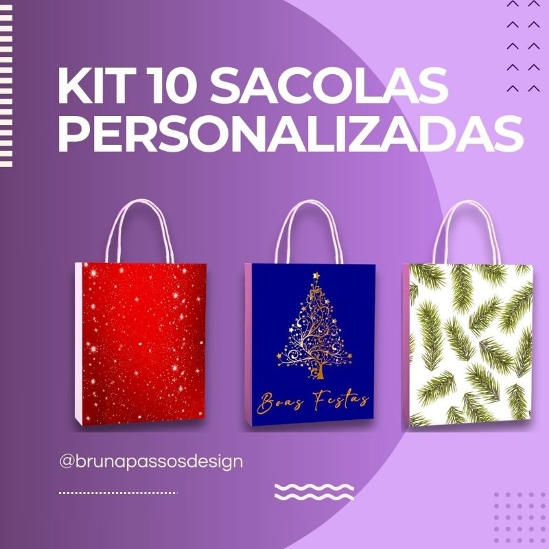 Kit com 10 Sacolas Personalizadas | Diversas Estampas | Temas de Natal ...