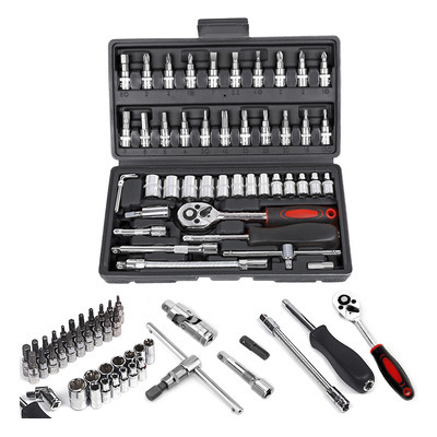 Maleta Jogo Conjunto Chave catraca 46 peças 1/4'' com soquete reversível resistente aço inox -- Linha Premium