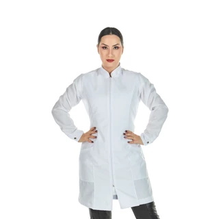 Jaleco Feminino PLUS SIZE Oxford Acinturado Zíper Gola Padre Manga Longa Estudante Profissional