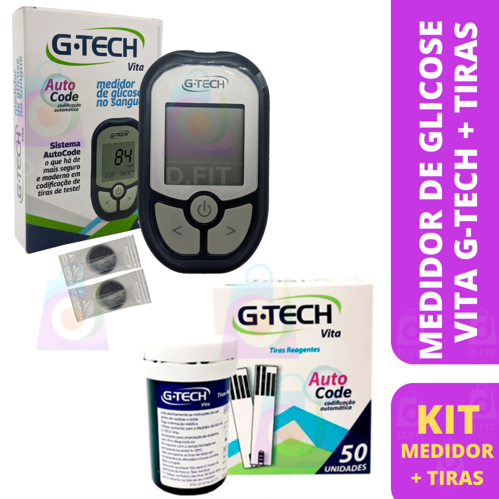 Kit Medidor Glicemia Monitor G-tech Lite 200 Lanceta Glicose