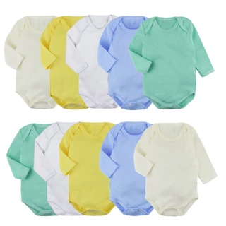 Kit 10 Body Bebê Manga Longa Liso Roupa de Bebê 100% Algodão