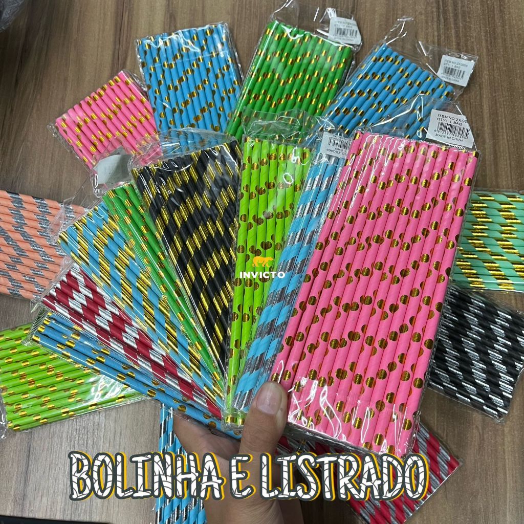100 Canudos De Papel Biodegradável Colorido Cores Sortidas