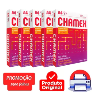 Kit 5 Pacotes Papel Ofício A4 Folha Sulfite Chamex 75g 500 Folhas