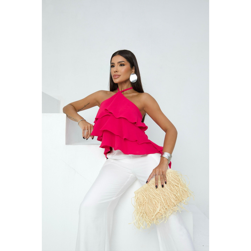 Cropped Bata com Babados Frontais Tendência Verão 2024