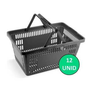 12 Cestas Cestinha Plastica Preta Reforçada Supermercado Mercado 16 Litros