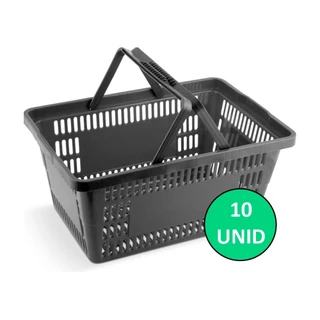 10 Cestas Cestinha Plastica Preta Reforçada Supermercado Mercado 16 Litros