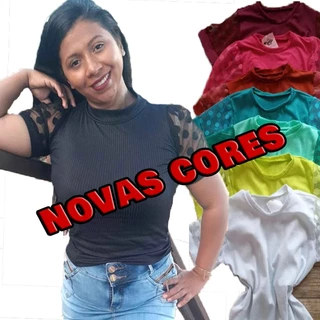 Blusa Evagelica Manga Bufante Tule Com Poa Modelo em Alta